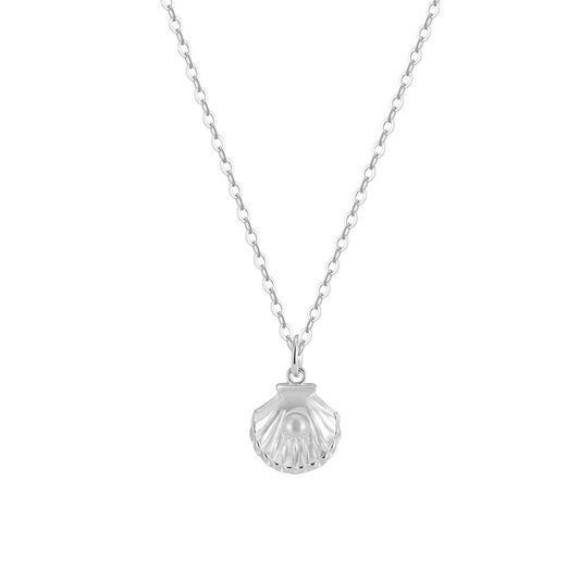 Seashell Freshwater Pearl Necklace, Mini Round Glossy Pearl Inside Shell Silver Pendant Necklace