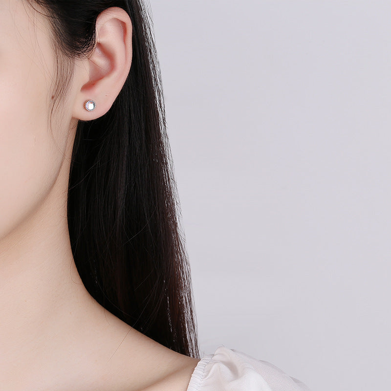 925 Sterling Silver Moonstone Screwed Earrings