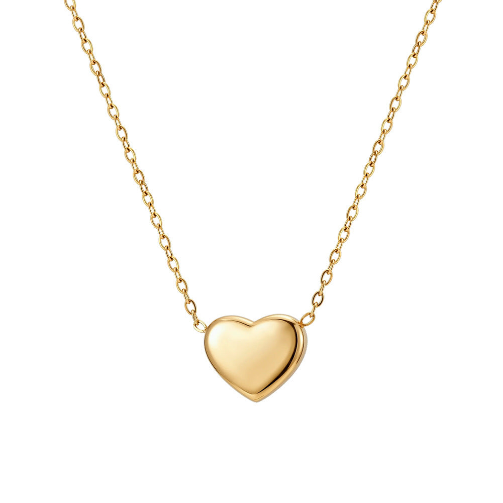 Gold Stainless Steel Solid Polished Heart Choker Necklace, Smooth Glossy Small Heart Pendant Dainty Rolo Chain