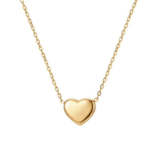 Gold Stainless Steel Solid Polished Heart Choker Necklace, Smooth Glossy Small Heart Pendant Dainty Rolo Chain