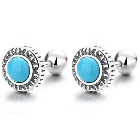 925 Sterling Silver Turquoise Screw Back Stud Earrings