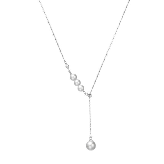 Silver Adjustable Lariat Y Necklace, Graduated Lustrous Freshwater Pearls Sliding Y Drop Pearl Pendant Necklace