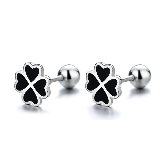 925 Sterling Silver Lucky Screw Back Stud Earrings