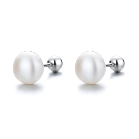 925 Sterling Silver Pearl Screw Back Stud Earrings