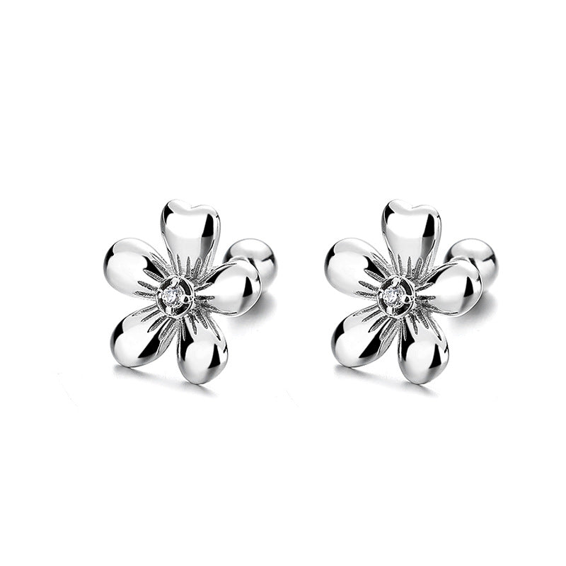 925 Sterling Silver Flower Screwed Earrings