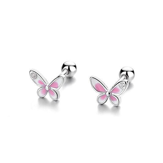 925 Sterling Silver Butterfly Screw Back Stud Earrings