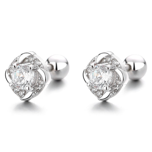 925 Sterling Silver Zircon Screw Back Stud Earrings