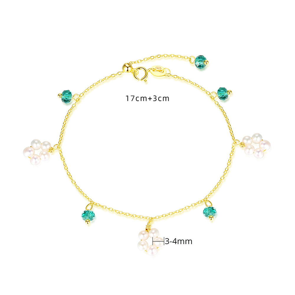 925 Sterling Silver Natural Pearl Bracelet Fashion Jewelry Gift for Women Girls