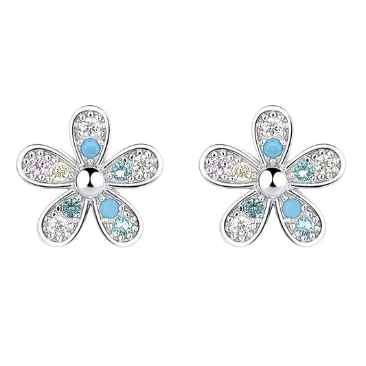 925 Sterling Silver Flower Screw Back Stud Earrings