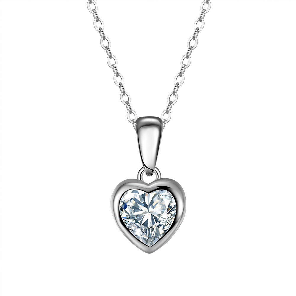 Gold Stainless Steel Bezel Set Heart CZ Pendant Necklace, Solid Heart Frame with Brilliant Clear Heart Cut Cubic Zirconia