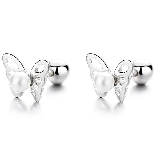 925 Sterling Silver Butterfly Screw Back Stud Earrings