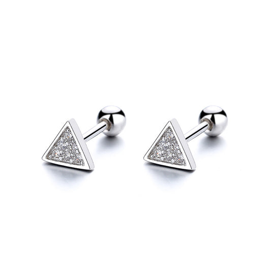 925 Sterling Silver Triangel Round Screw Back Stud Earrings