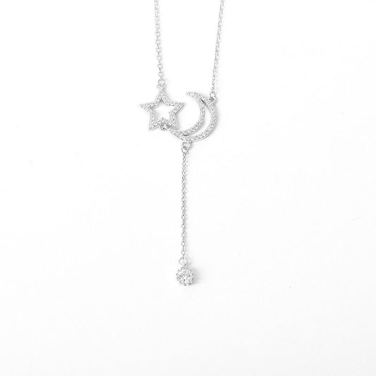 925 Sterling Silver Fashion Moon and Star Necklace