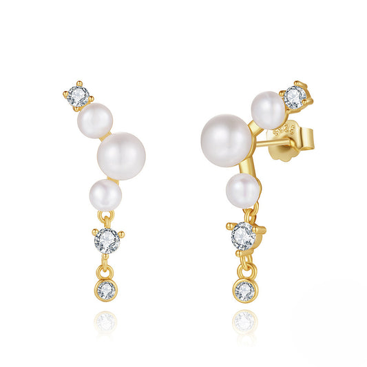 925 Sterling Silver Natural Pearl Earrings Fashion Jewelry Gift for Women Girl