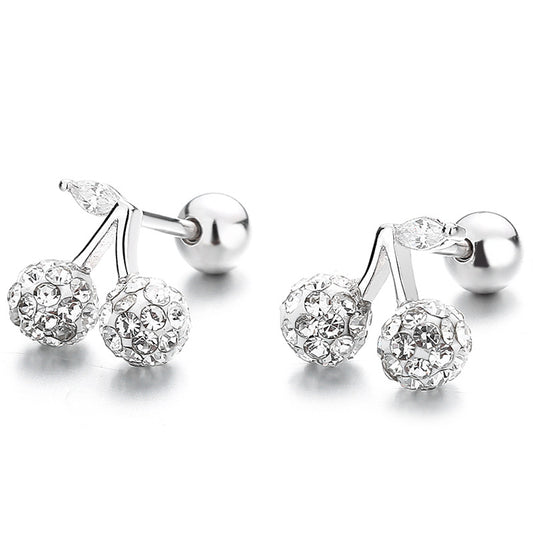 925 Sterling Silver Cherry Screw Back Stud Earrings