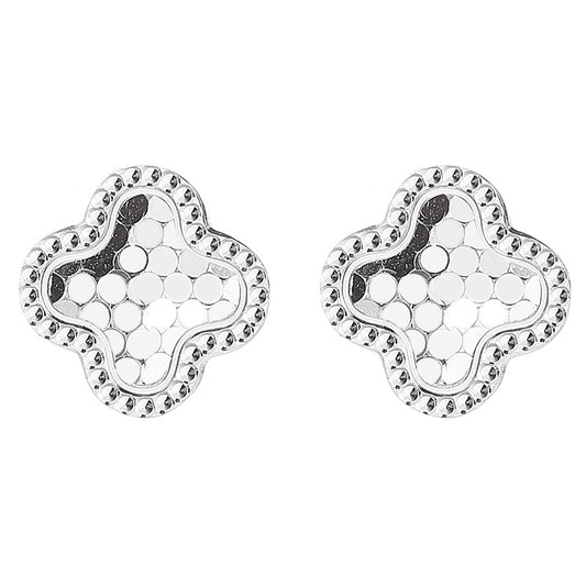 925 Sterling Silver Four Clover Leaf Screw Back Stud Earrings
