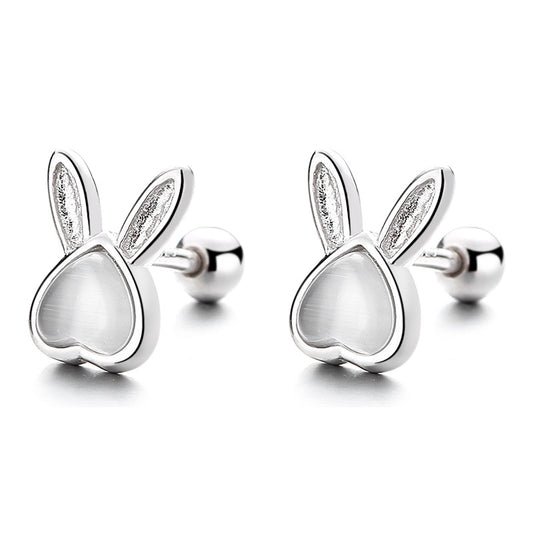 925 Sterling Silver Rabbit Screw Back Stud Earrings