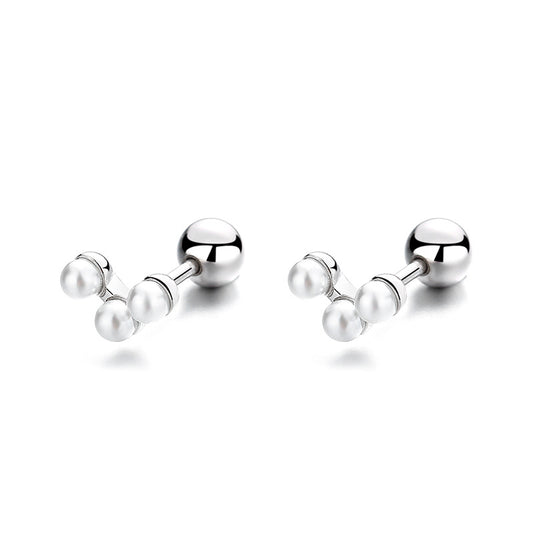 925 Sterling Silver Pearl Screw Back Stud Earrings