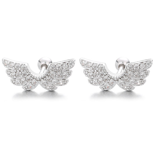 925 Sterling Silver Wings Screw Back Stud Earrings