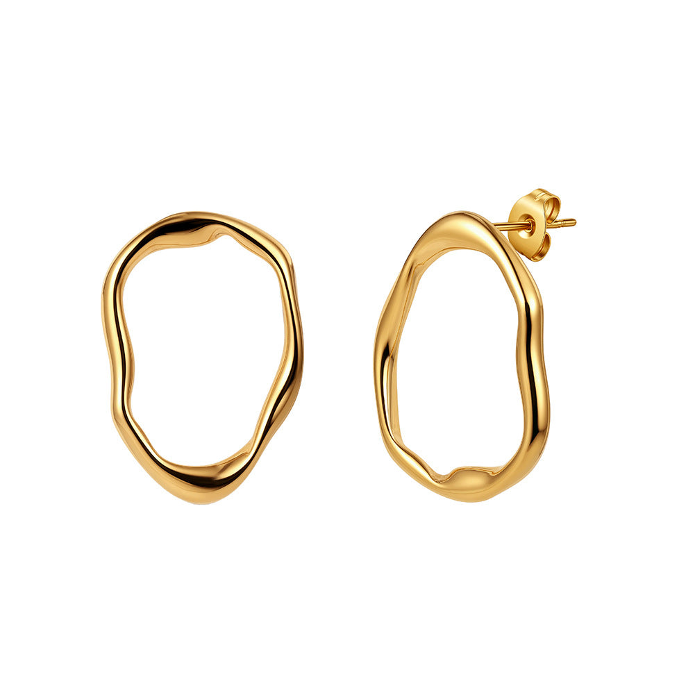 Gold Plated Stainless Steel Organic Irregular Wavy Open Hoop Stud Earrings