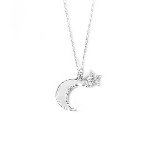 925 Sterling Silver Fashion Moon Star Necklace