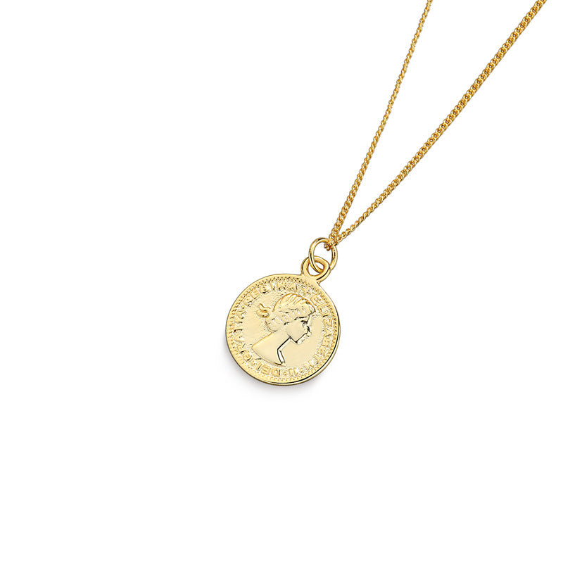 925 Sterling Silver Fashion 18K Gold Plated Coin Necklace