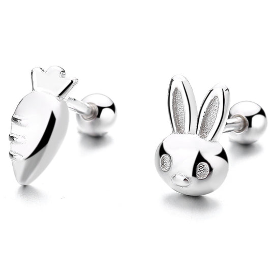 925 Sterling Silver Rabbit Carrot Screw Back Stud Earrings