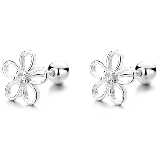 925 Sterling Silver Flower Screw Back Stud Earrings