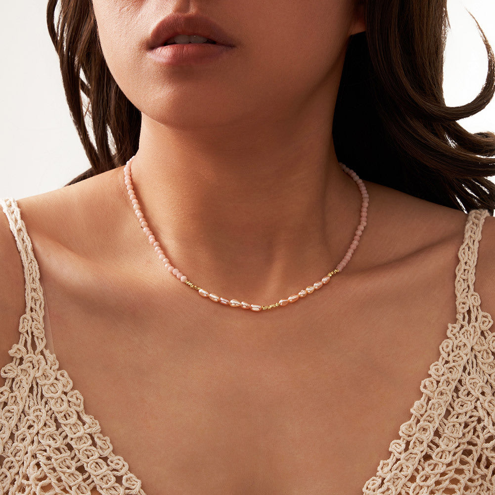 925 Sterling Silver Natural Pearl Necklace Fashion Jewelry Gift for Women Girls