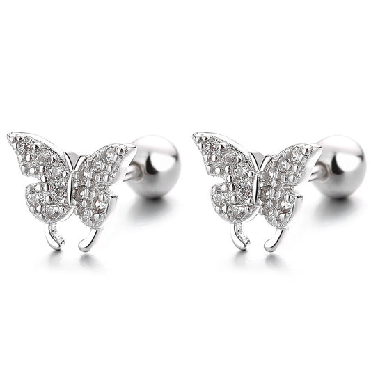 925 Sterling Silver Butterfly Screw Back Stud Earrings