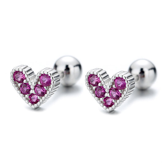 925 Sterling Silver Heart Screw Back Stud Earrings