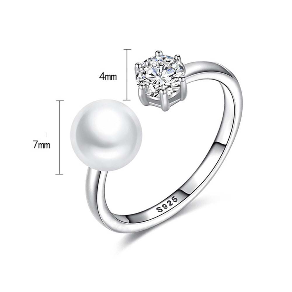 925 Sterling Silver Natural Pearl Ring Fashion Jewelry Gift for Women Girls