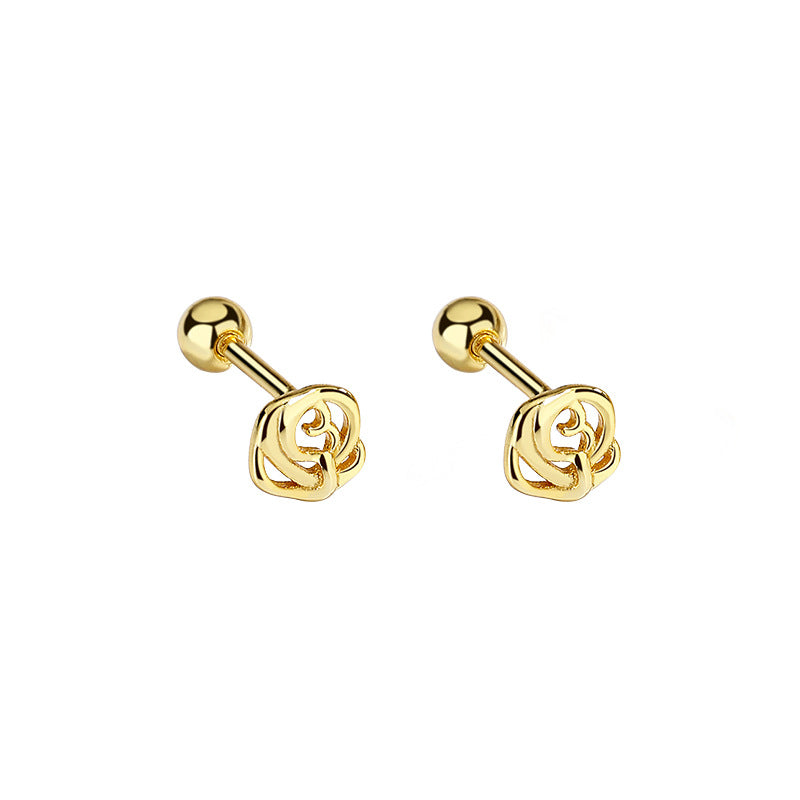 925 Sterling Silver Flower Screw Back Stud Earrings