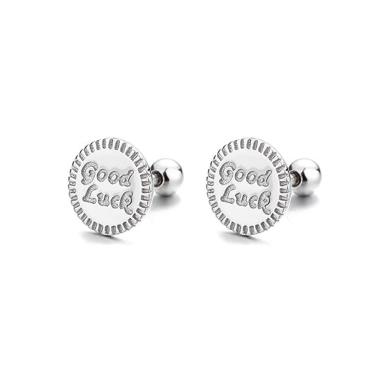 925 Sterling Silver Good Luck Screwed Earrings