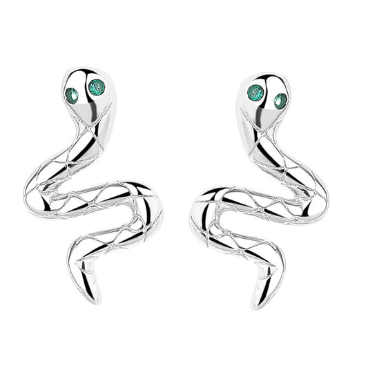 925 Sterling Silver Snake Screw Back Stud Earrings