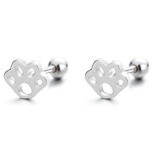 925 Sterling Silver Paw Screw Back Stud Earrings