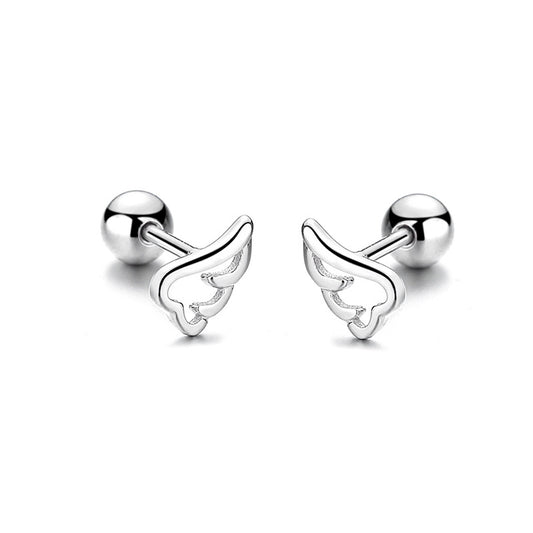 925 Sterling Silver Wings Screw Back Stud Earrings