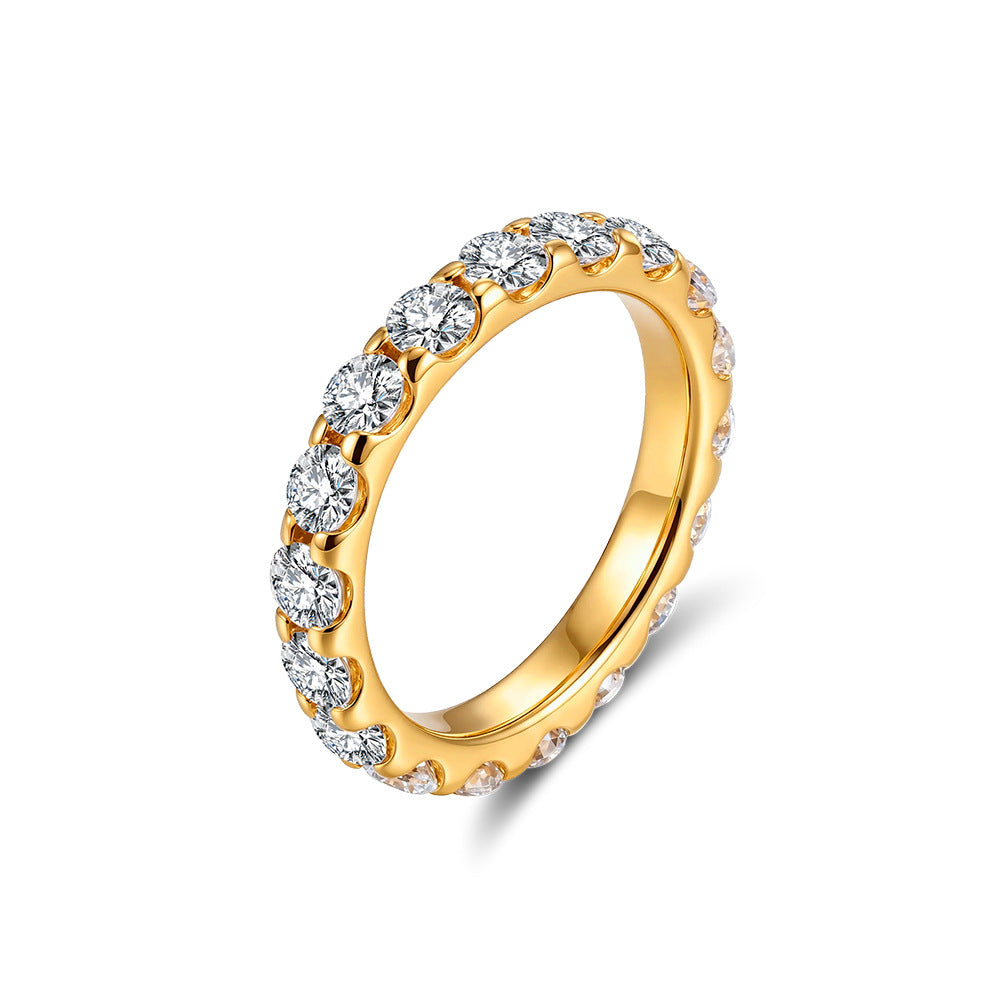 Gold Plated Stainless Steel Eternity Band Ring Fully Set with Round CZ Stones