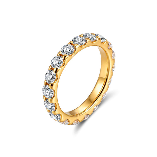 Gold Plated Stainless Steel Eternity Band Ring Fully Set with Round CZ Stones