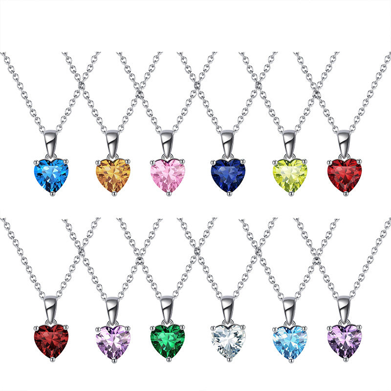 Silver Stainless Steel Heart Cut Blue CZ Pendant Necklace, Solitaire Heart Shape Blue Cubic Zirconia on Thin Rolo Chain