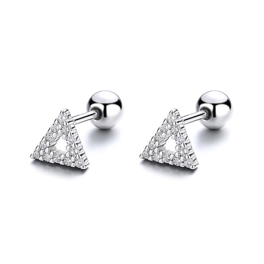925 Sterling Silver Triangle Screw Back Stud Earrings