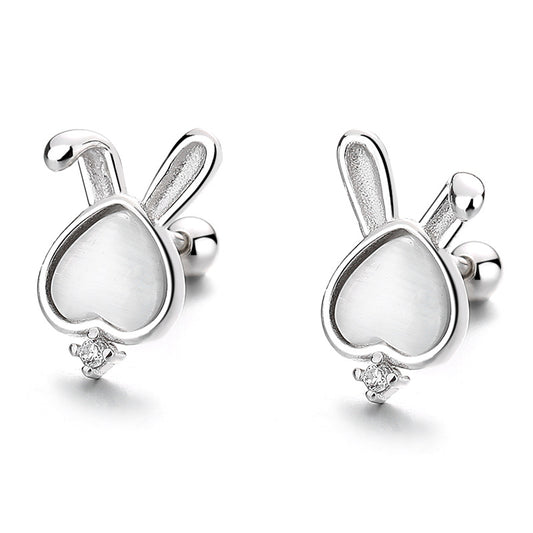 925 Sterling Silver Rabbit Screwed Earrings