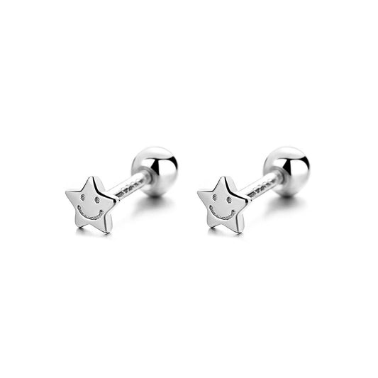 925 Sterling Silver Star Screw Back Stud Earrings