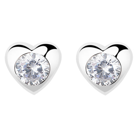 925 Sterling Silver Heart Screw Back Stud Earrings