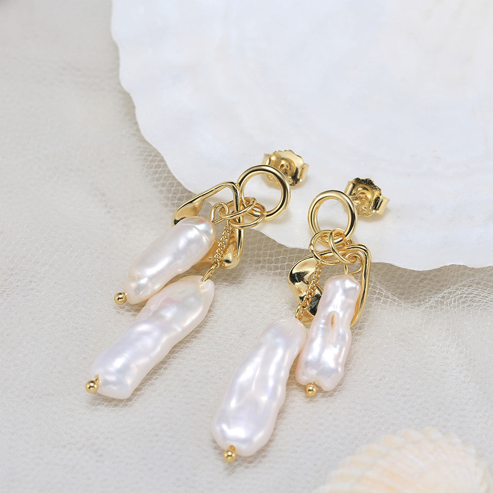 925 Sterling Silver Natural Pearl Earrings Fashion Jewelry Gift for Women Girl
