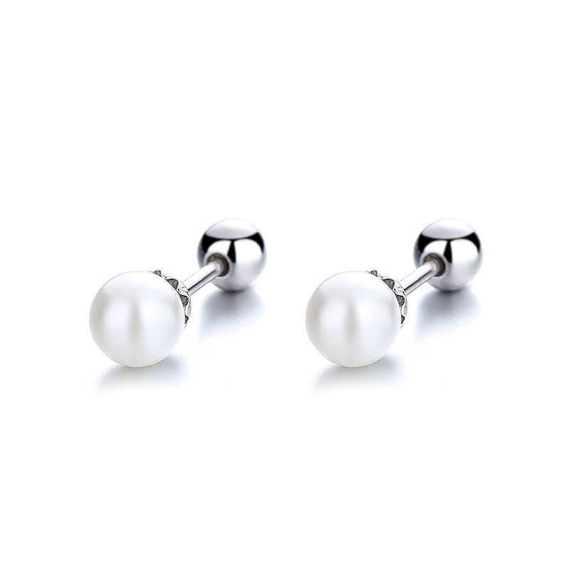 925 Sterling Silver Pearl Screw Back Stud Earrings