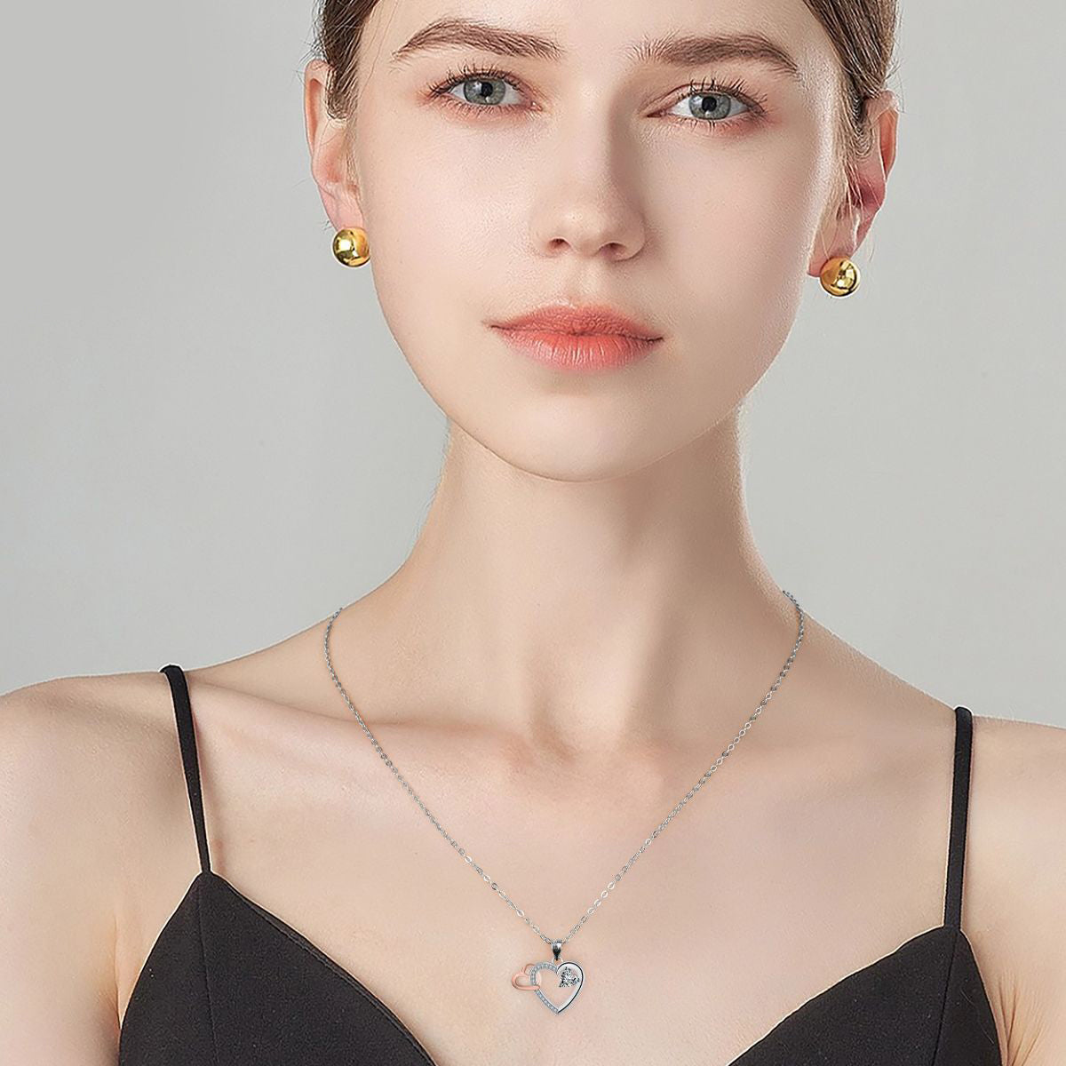 Copper With Silver/Rosegold Plated Hearts Pendant Necklace for Women