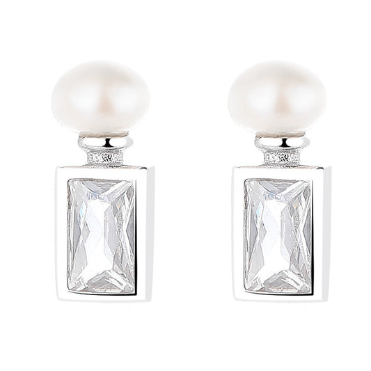 925 Sterling Silver Pearl Screw Back Stud Earrings