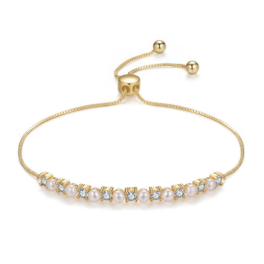925 Sterling Silver Pearl Bracelet Fashion Jewelry Gift for Women Girls