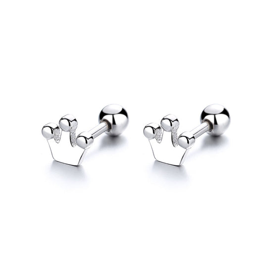 925 Sterling Silver Crown Screw Back Stud Earrings